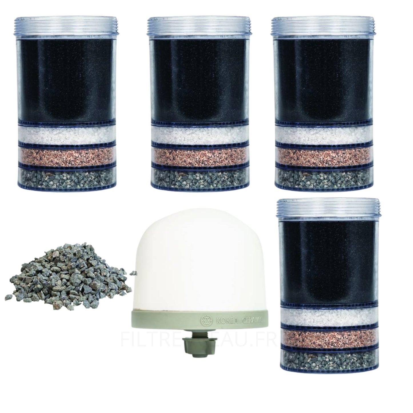 Kit de recharge pour fontaine à eau fontaine eva pour 24 mois de tranquillité : 4 cartouches filtrantes, 1 filtre en céramique et 1 minéraux