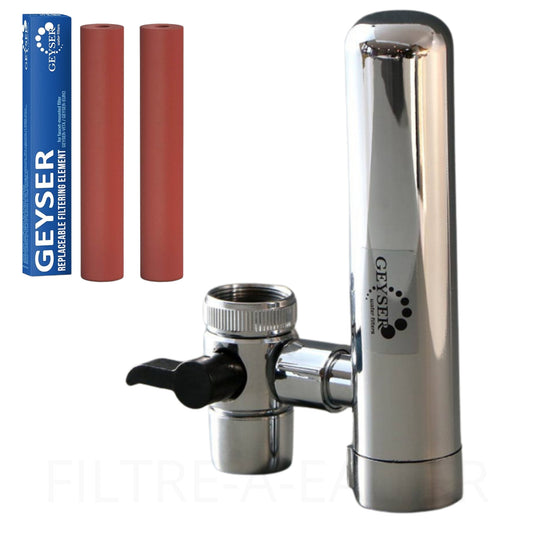 Purificateur d'eau sur robinet GEYSER water filter avec deux cartouches filtrantes de remplacement