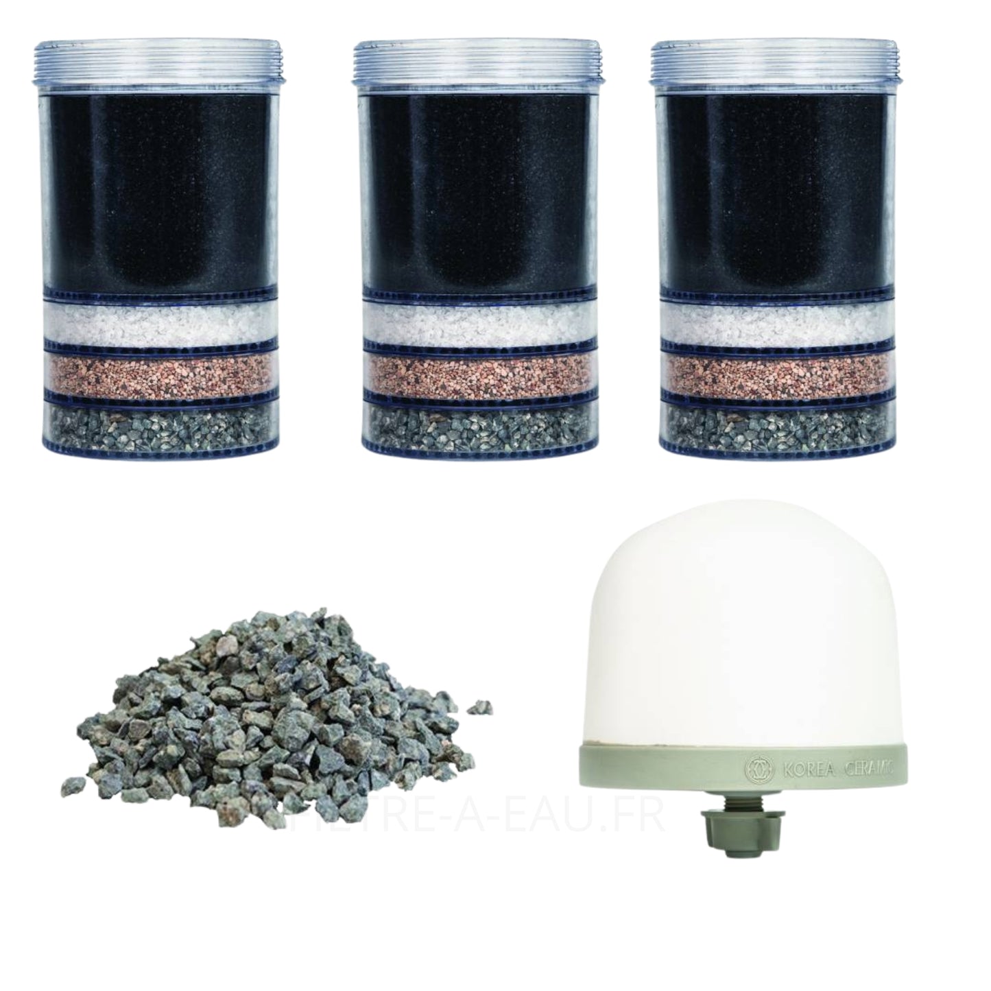 Kit de recharge pour fontaine à eau fontaine eva pour 18 mois de tranquillité : 3 cartouches filtrantes, 1 filtre en céramique et 1 minéraux