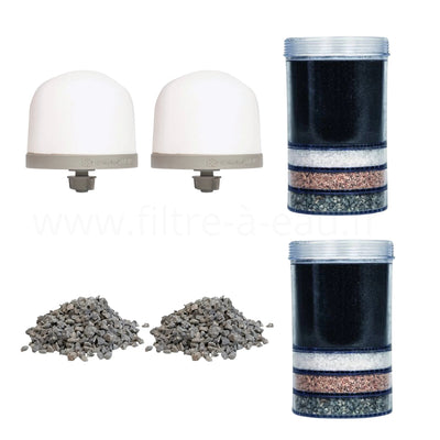 2 Filtros Cerâmicos + 2 Recargas Minerais + 2 Cartuchos Filtrantes: oferta dupla fonte eva