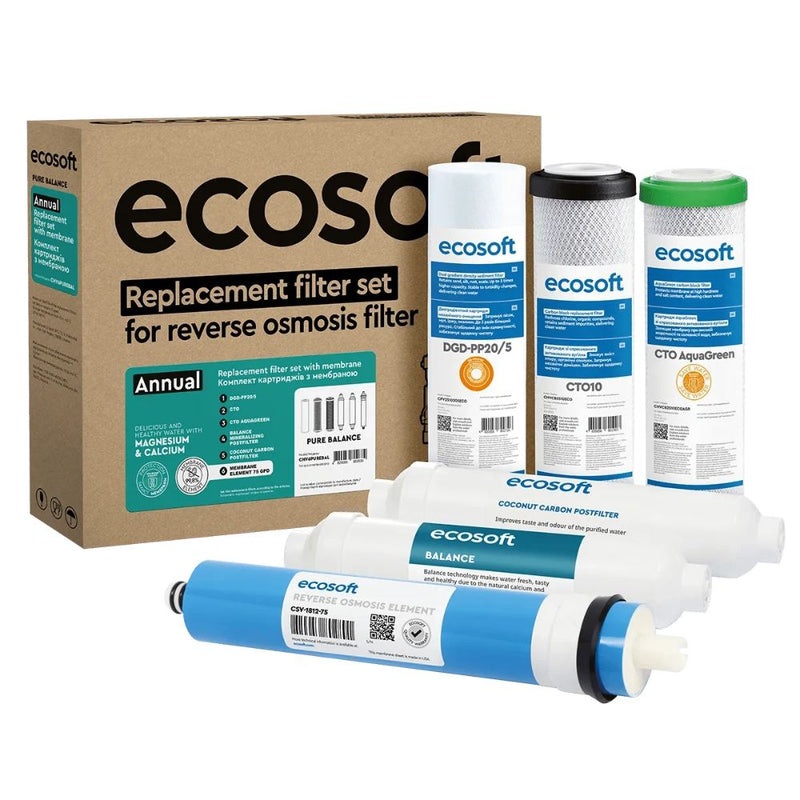 Pack 12 mois P'URE Balance Ecosoft — 6 filtres de remplacement avec membrane 75 GPD et minéralisateur