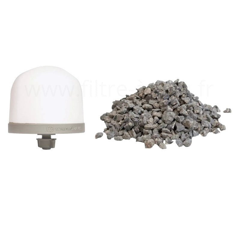 un filtre en céramique et une recharge à minéraux fontaine eva