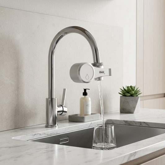 Système de filtration de l'eau ÖKO pour robinet dans une cuisine. 