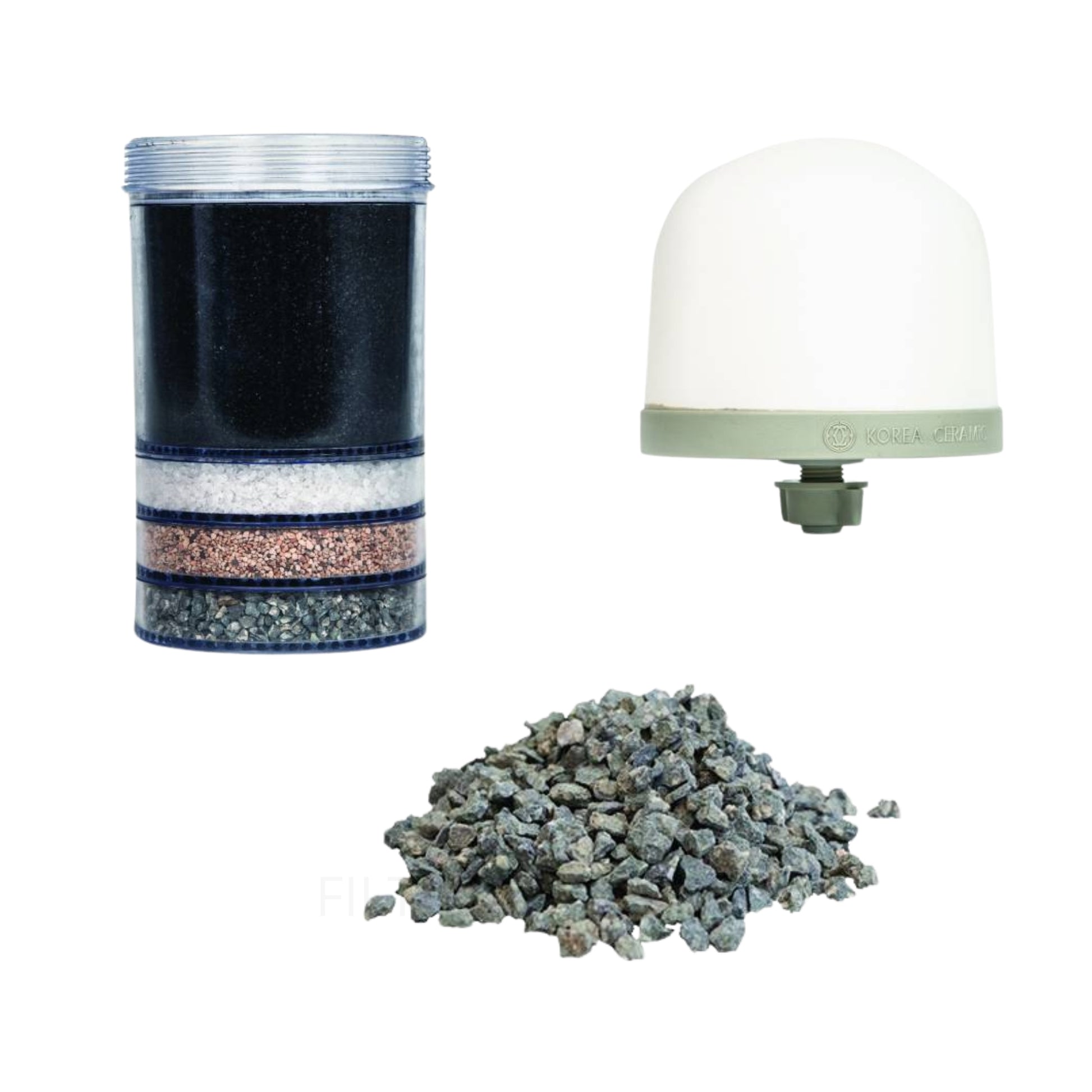Pack complet pour éléments de recharge pour fontaine à eau eva : cartouche filtrante, cartouche céramique et minéraux